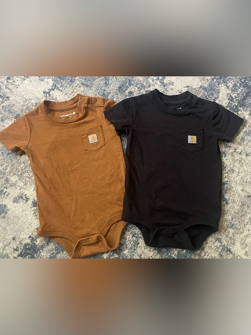 Carhartt Baby Boy 9 Month Short-Sleeve Pocket Onesies - Brown & Black